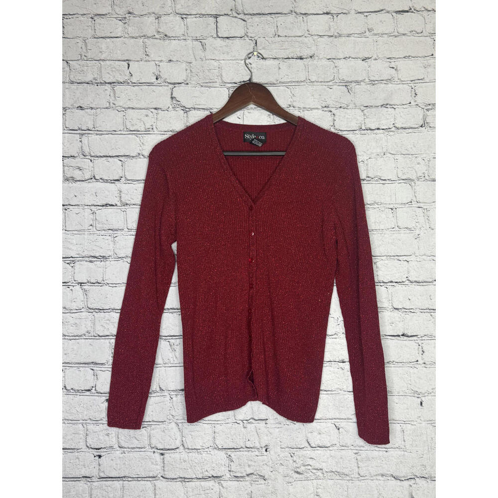 Style & Co. Women's Metallic Red Button-Up Cardigan Sweater XL